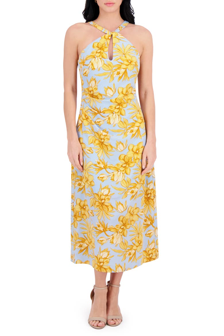 Keyhole Midi Halter Dress, Main, color, AQUA
