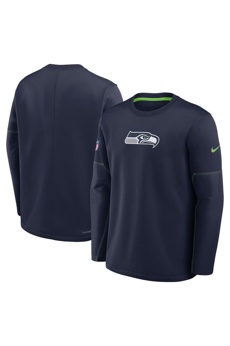 Men's Nike Navy Seattle Seahawks Sideline Coaches Team Present Midweight Therma-FIT Sweatshirt, Main, color, Navy