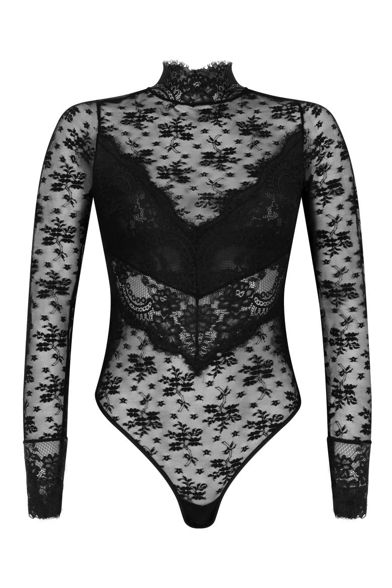 Jude Lace & Mesh Bodysuit, Alternate, color, CAVIAR