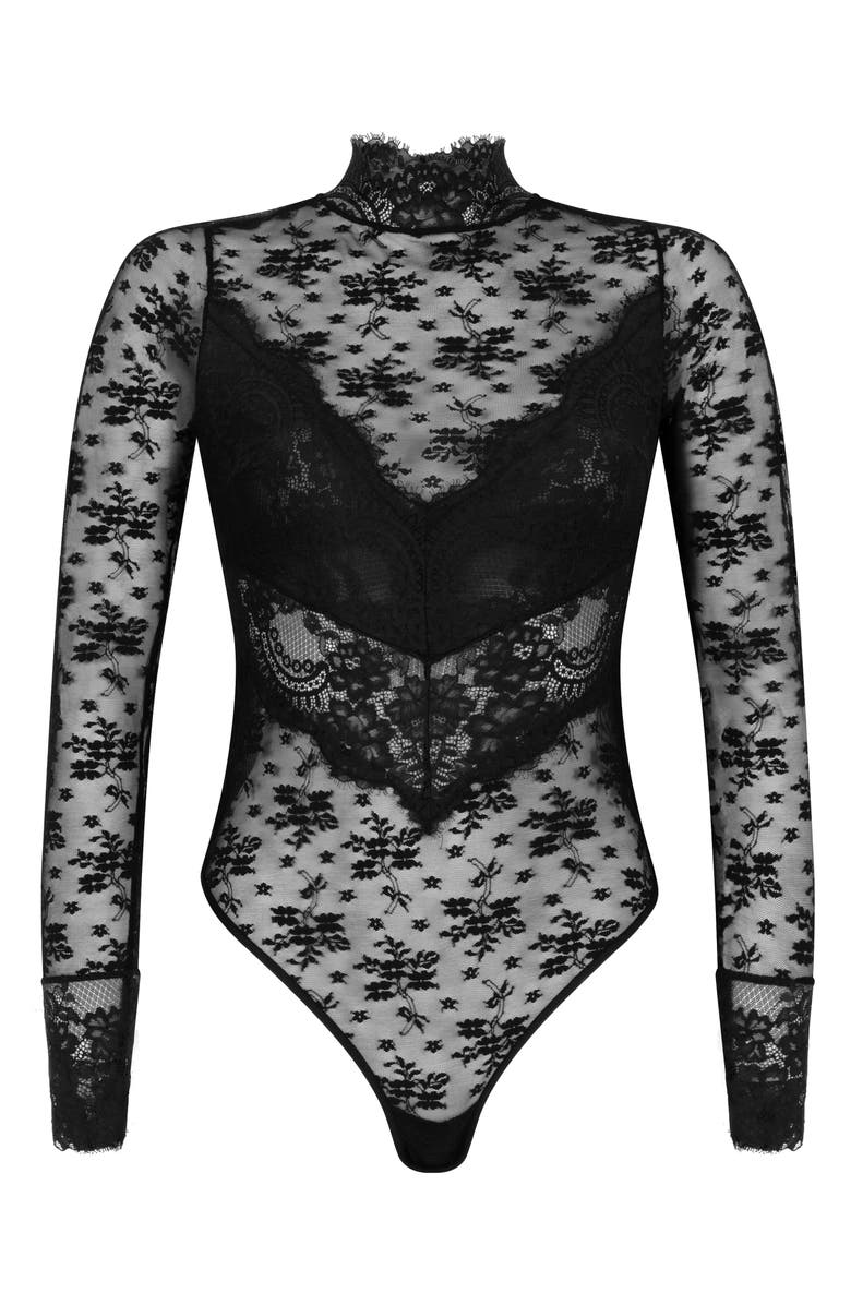 Hunkemöller Jude Lace & Mesh Bodysuit, Alternate, color, Caviar