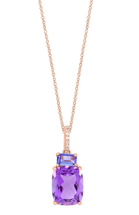 14K Rose Gold Diamond,Amethyst,Tanzanite Pendant