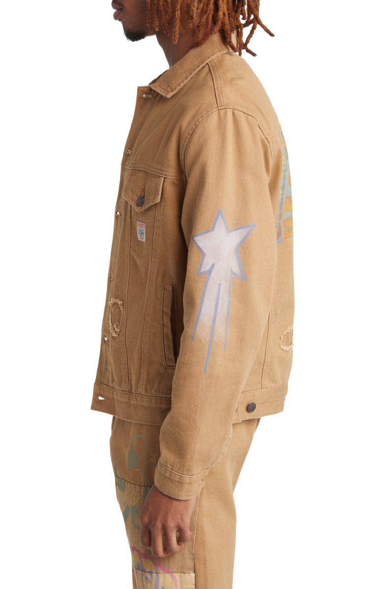 Billionaire Boys Club Earth Cotton Denim Graphic Trucker Jacket, Alternate, color, 