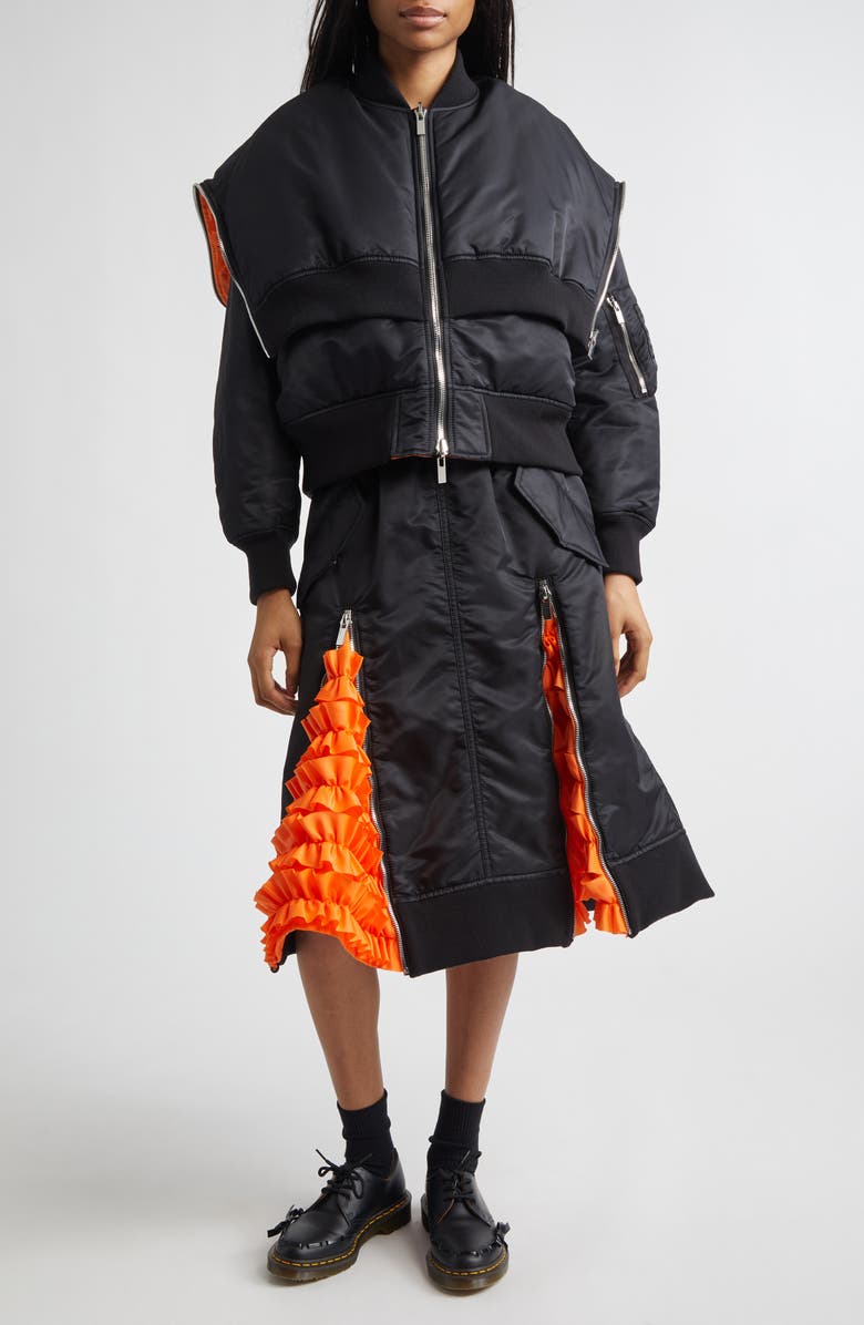 Noir Kei Ninomiya Layered Nylon Twill Bomber Jacket, Alternate, color, Black