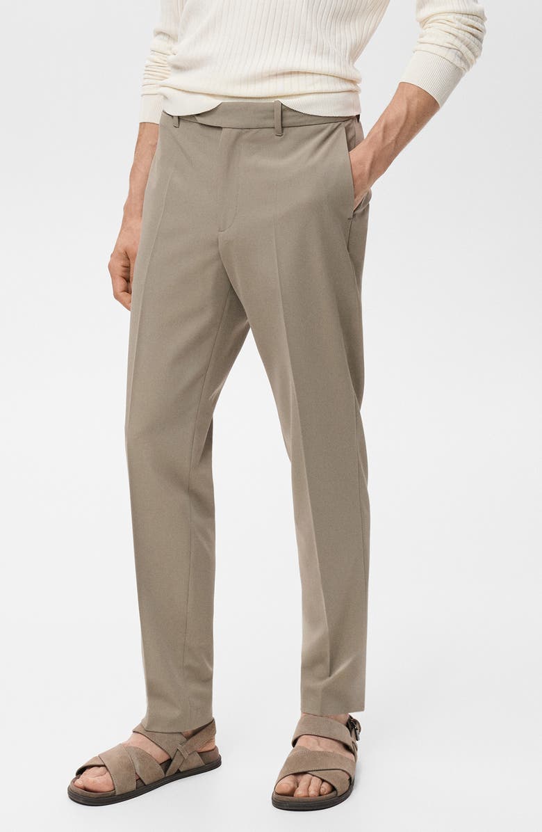 MANGO Pleated Slim Fit Dress Pants, Main, color, Khaki Green