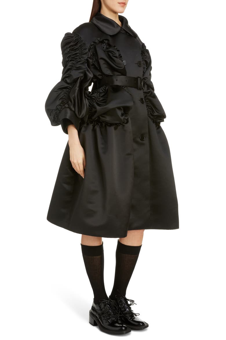 Belted Shirred Satin Coat, Alternate, color, BLACK