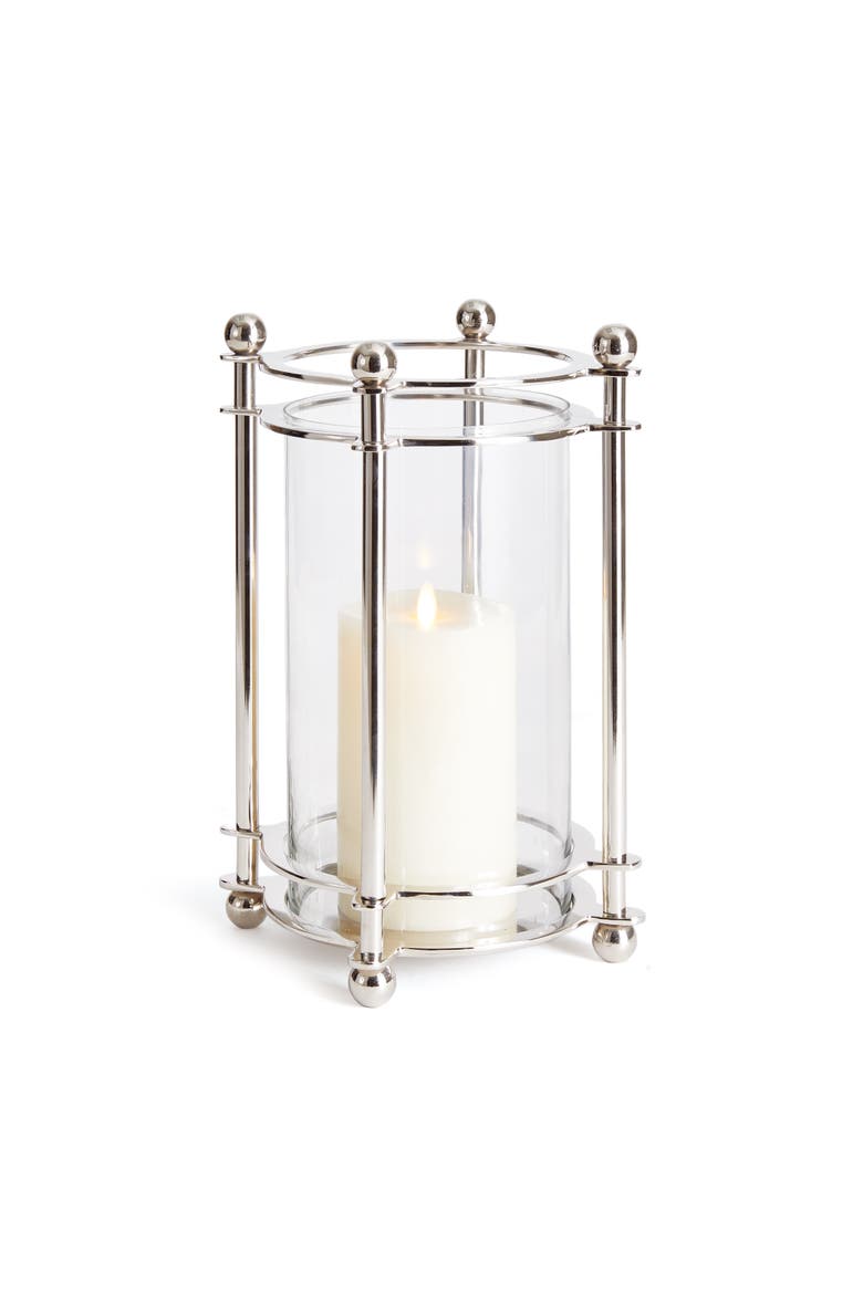 Lauren Chrome Silver Hurricane Glass Candle Holder, Main, color, Gold
