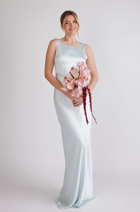 Cowl Back Satin Bridesmaid Dress