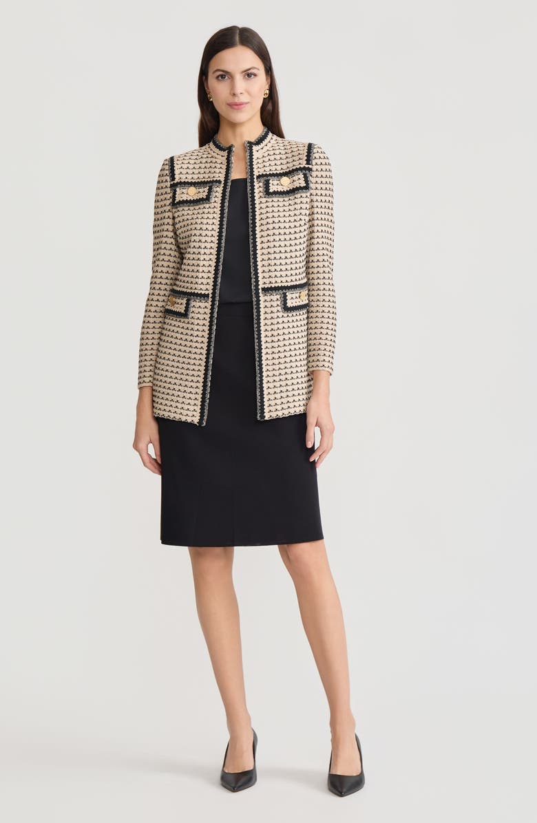 Misook Tailored Multi-Stitch Zigzag Trim Knit Jacket, Alternate, color, Biscotti/Black
