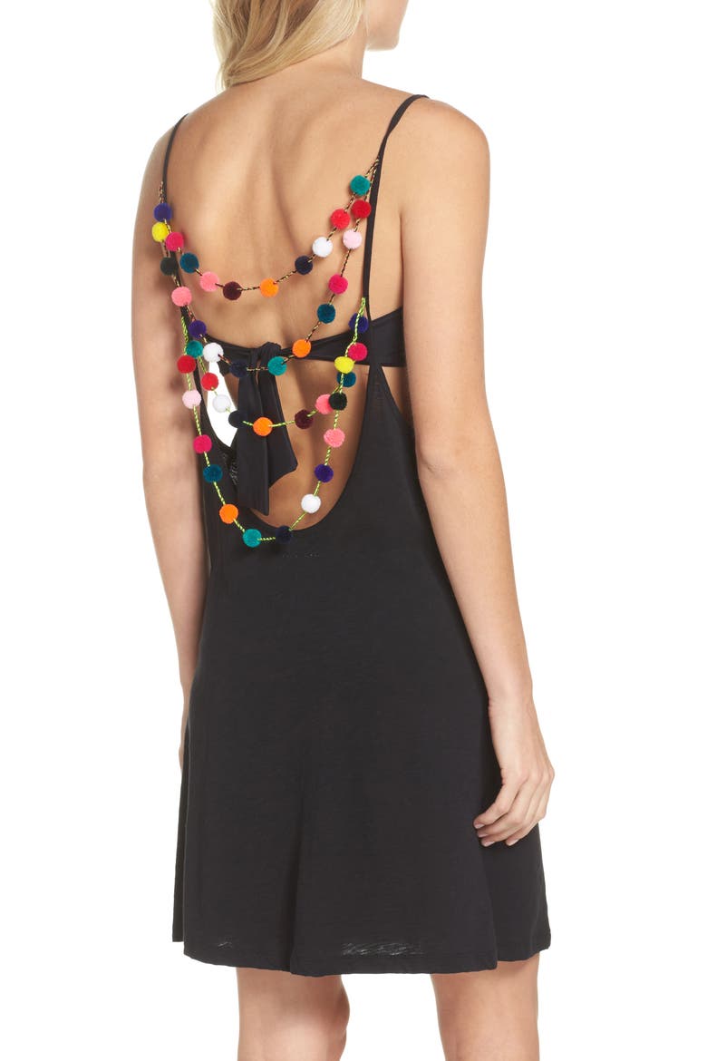 PomPom Cover-Up Dress, Alternate, color, BLACK