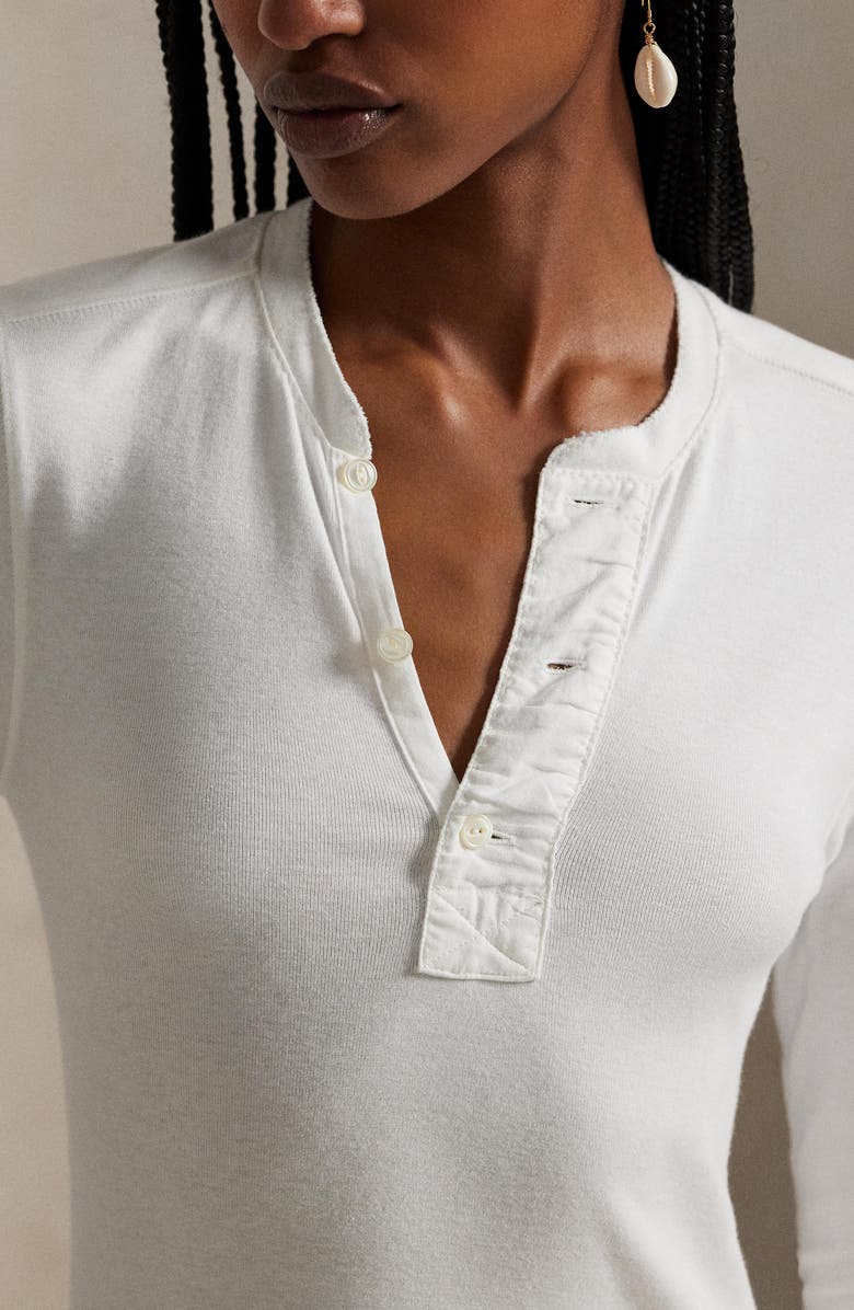 Polo Ralph Lauren Long Sleeve Mixed Media Henley Midi Dress, Alternate, color, Nevis