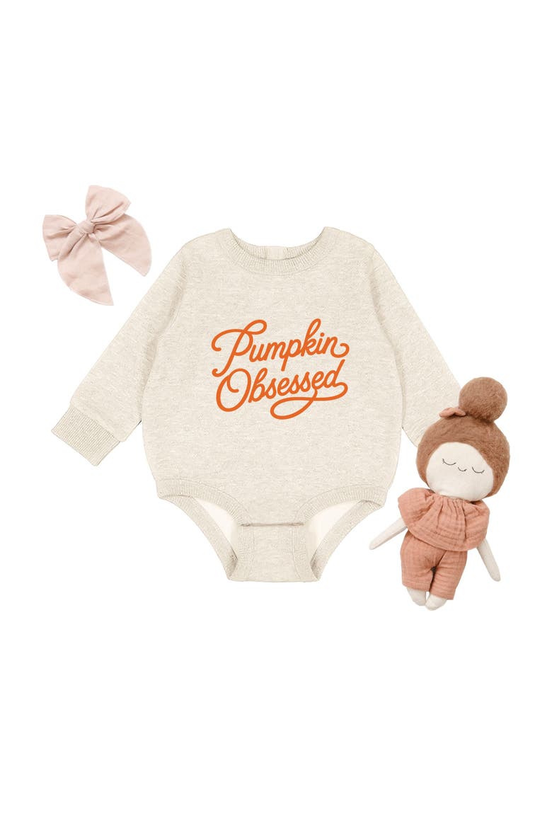 Pumpkin Obsessed Cursive Infant Fleece BodySuit, Alternate, color, Natural
