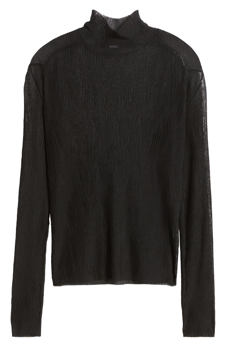 BOSS Emata Plissé Tulle Mock Neck Top, Alternate, color, 