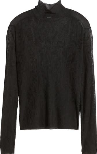 [eessay] MOUSSE MOCK NECK TOP /追跡付 Taupe Ribbed Lurex Top - Mock Neck Top - Long Sleeve Crop