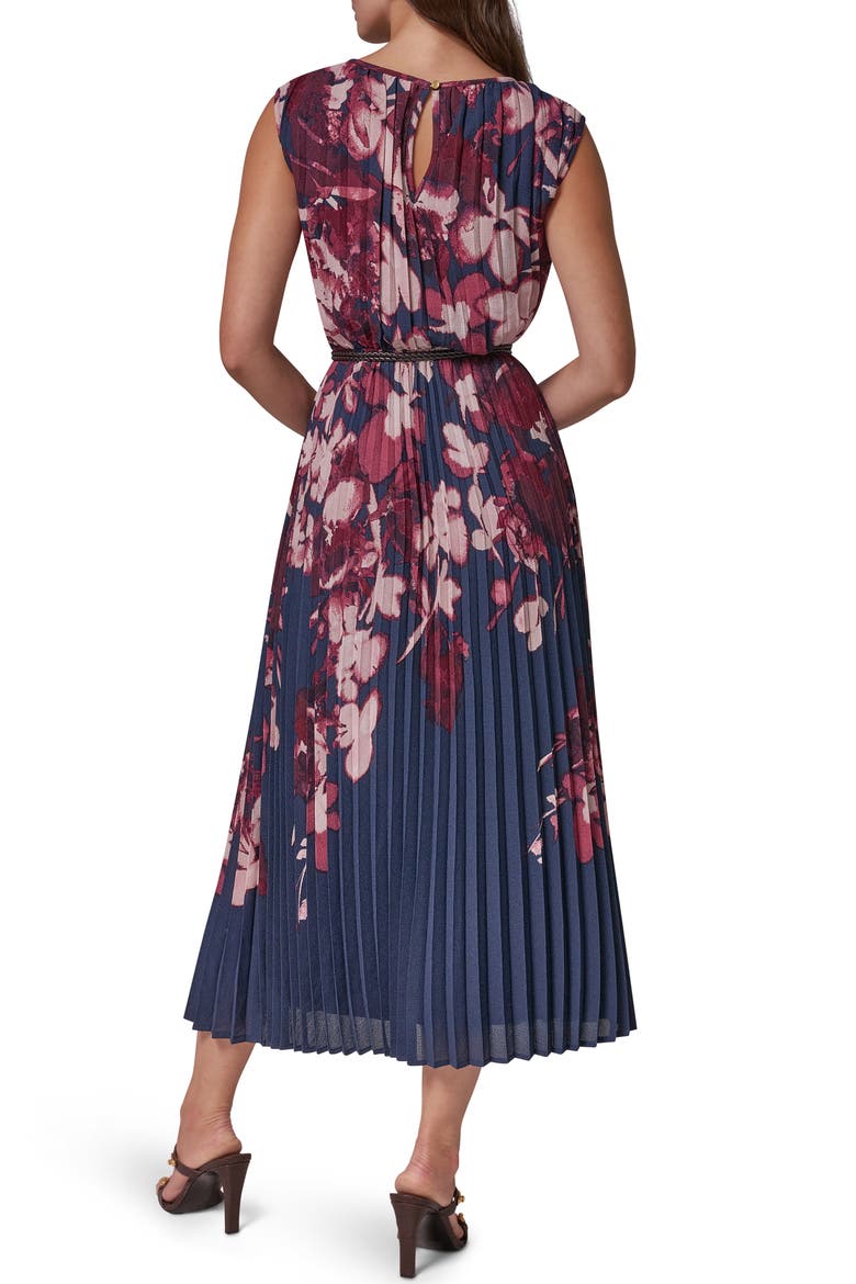 Placed Floral Pleated Chiffon Midi Dress, Alternate, color, NAVY/ BLCK