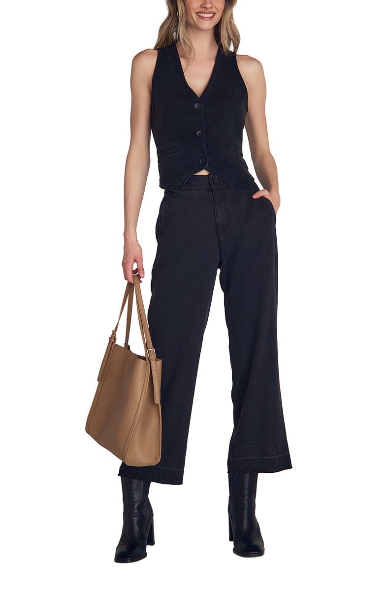 Bella Dahl Saige Release Hem High Waist Crop Wide Leg Pants, Alternate, color, Dark Graphite Wash