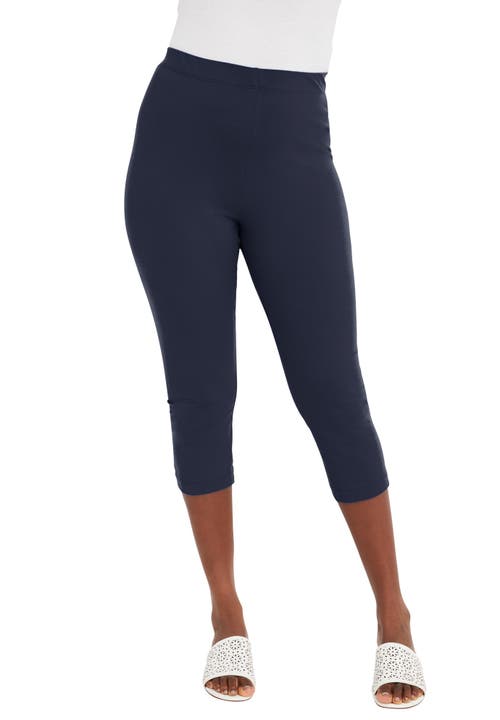 Jessica London Everyday Stretch Cotton Capri Legging In Blue