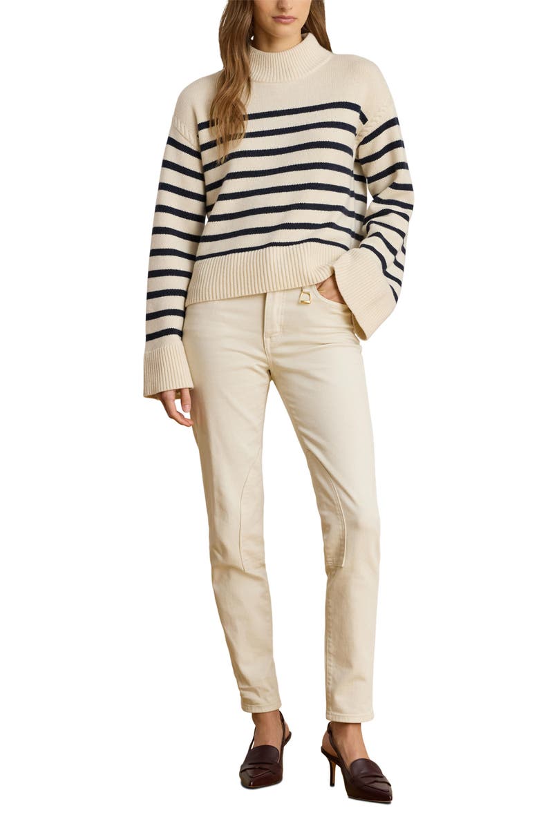 Lauren Ralph Lauren Stripe Wool Blend Sweater, Alternate, color, Mascarpone Cream/ Lauren Navy