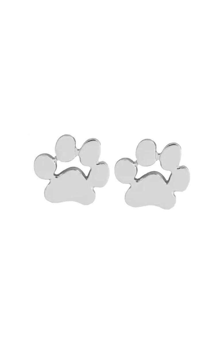 Hollywood Sensation GoldenPaw Paw Print Stud Earrings for Pet Lovers, Alternate, color, Silver