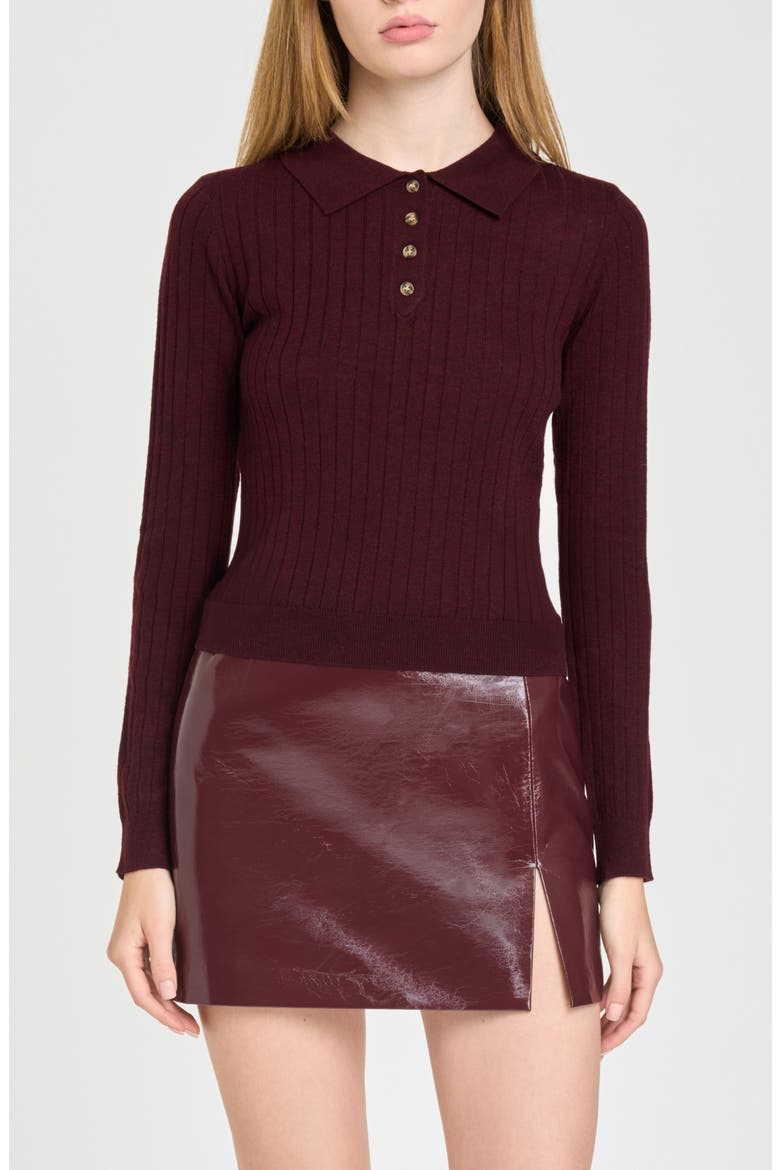 Evie Ribbed Polo Sweater, Main, color, MERLOT
