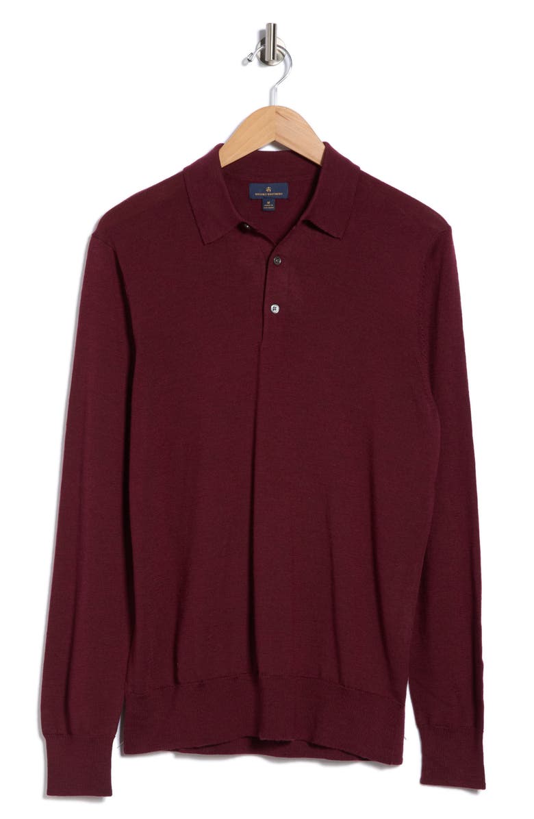 Brooks Brothers Swift Merino Wool Long Sleeve Polo, Alternate, color, Burgundy