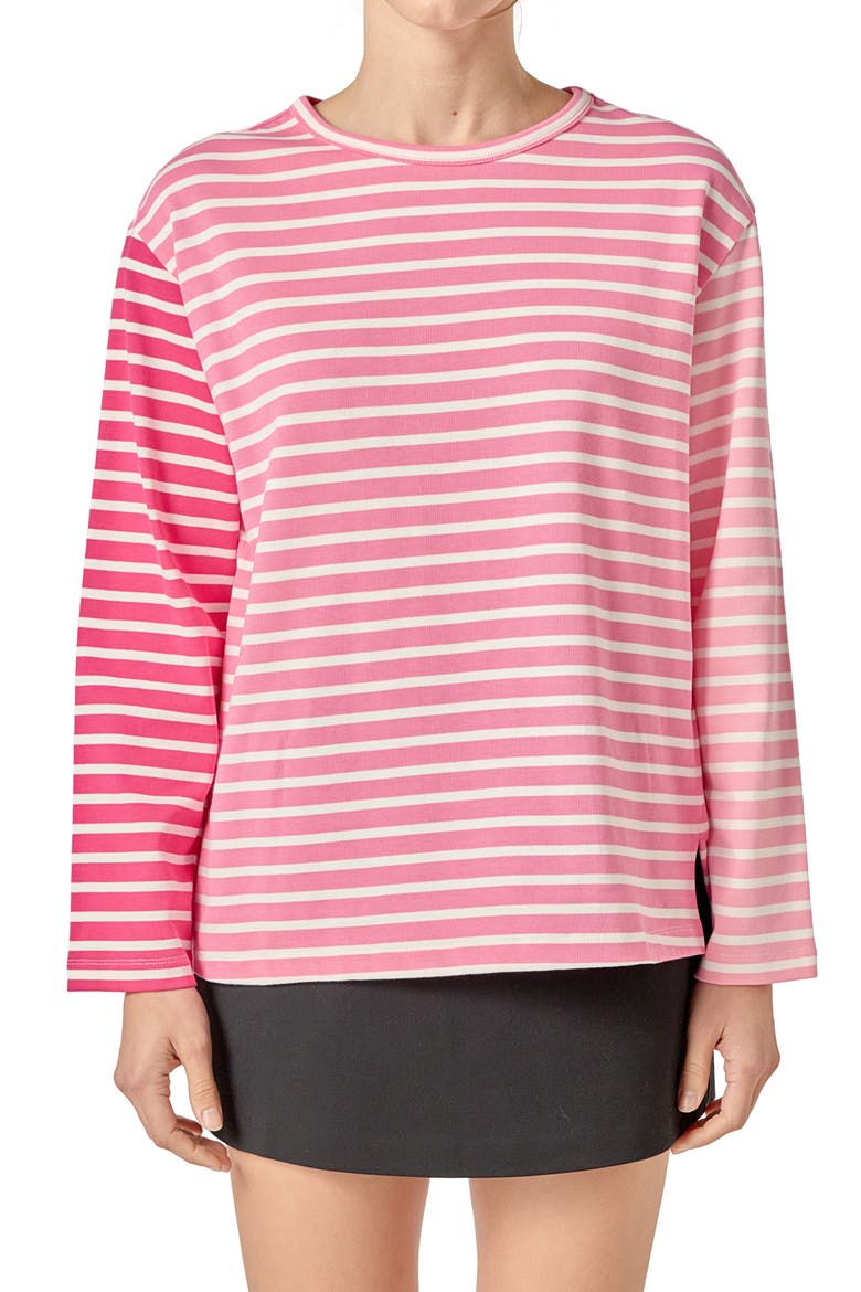 Colorblock Stripe Long Sleeve Cotton T-Shirt, Alternate, color, PINK MULTI