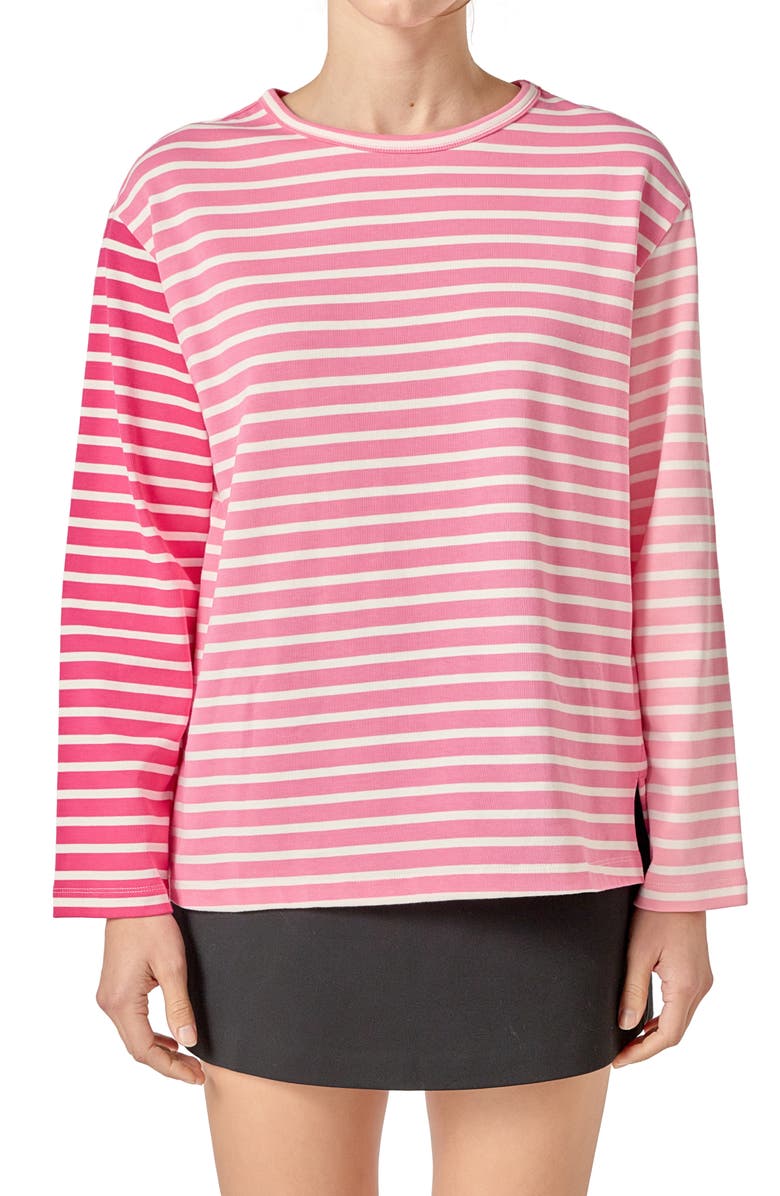 English Factory Colorblock Stripe Long Sleeve Cotton T-Shirt, Alternate, color, Red Multi