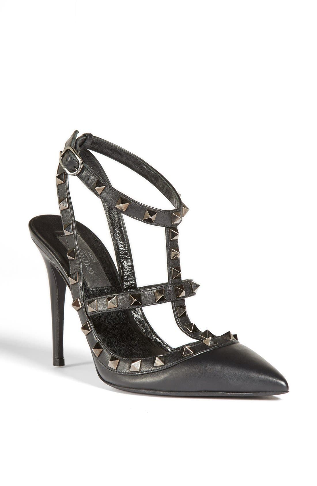 Valentino Garavani Noir Rockstud T-Strap Pointed Toe Pump, Main, color, 