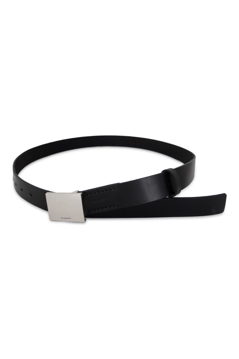 Lucas Plate Buckle Leather Belt, Alternate, color, BLACK