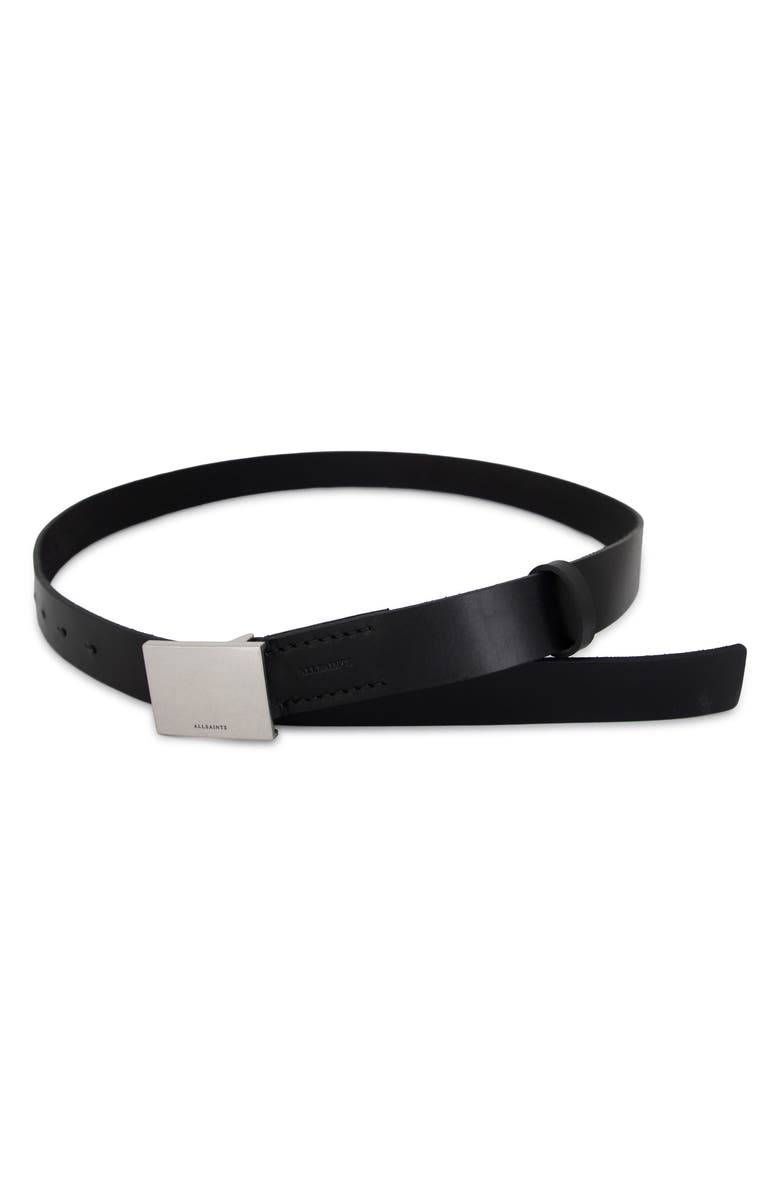 AllSaints Lucas Plate Buckle Leather Belt, Alternate, color, Black