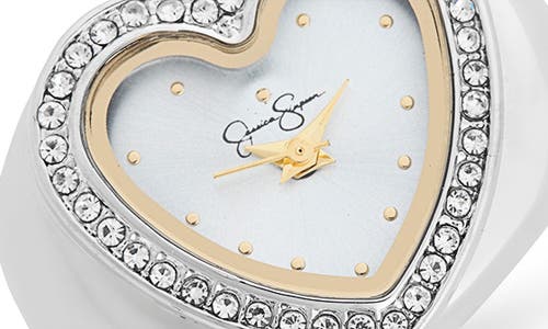 Jessica Simpson Crystal Heart Ring Watch In Silver