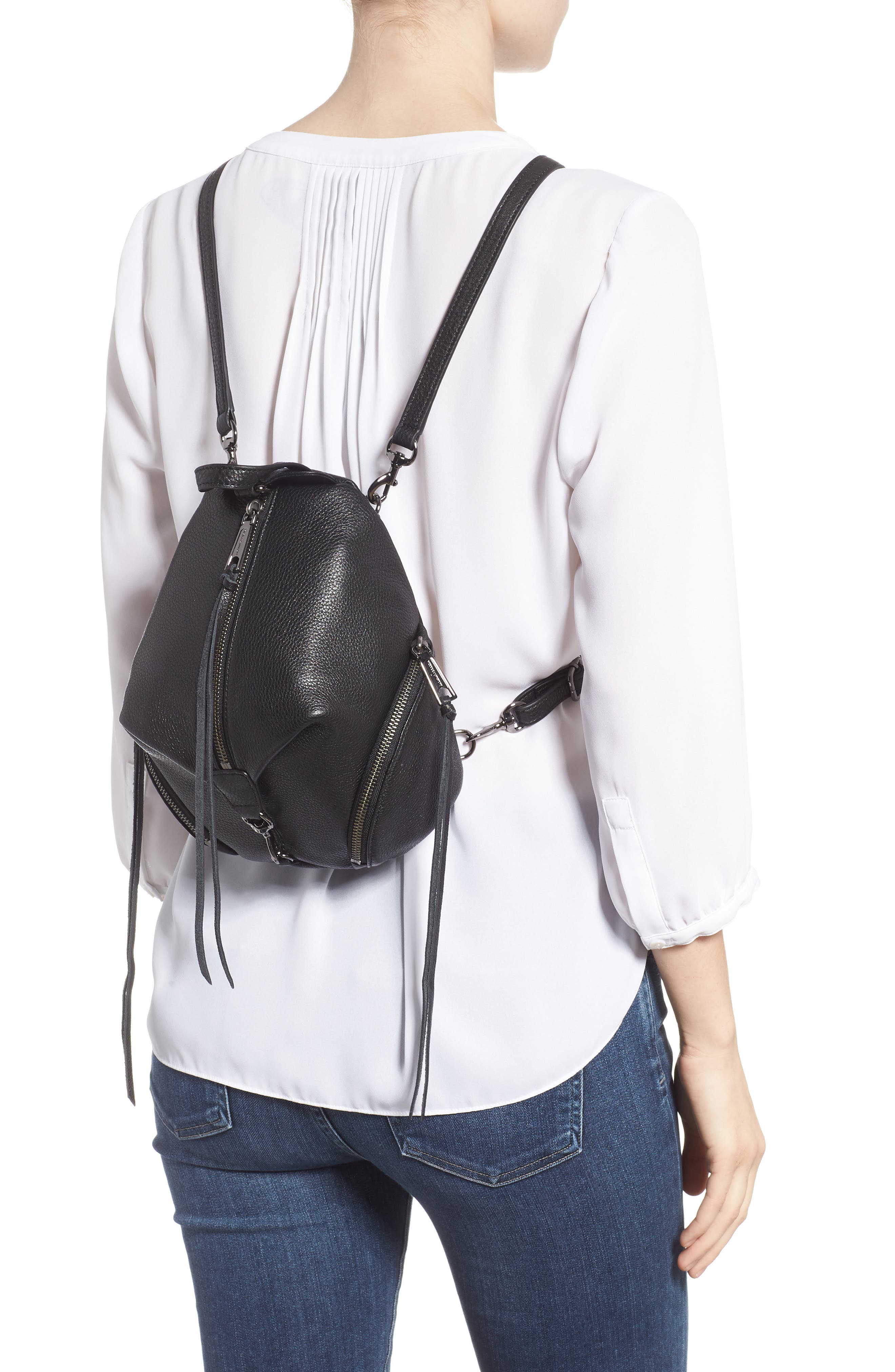 Rebecca Minkoff Mini Julian Pebbled Leather Convertible Backpack, Alternate, color, Black