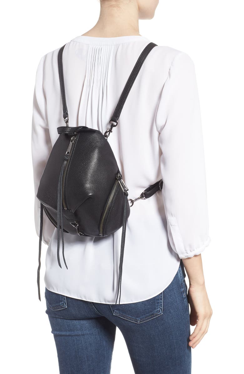 Rebecca Minkoff Mini Julian Pebbled Leather Convertible Backpack, Alternate, color, Black
