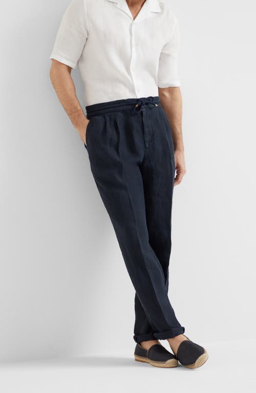 Brunello Cucinelli Leisure Fit Trousers With Drawstring In Navy Blue