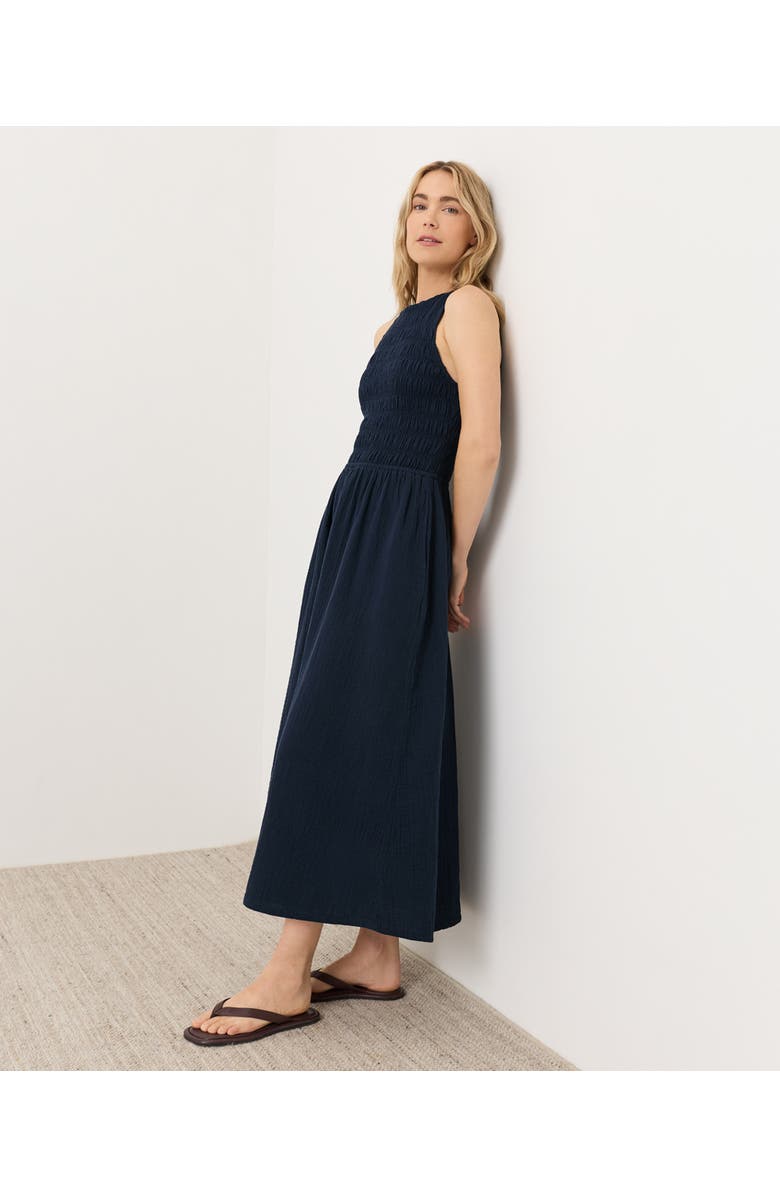 Pact Organic Cotton Coastal Double Gauze Smocked Dress, Alternate, color, Navy Blue