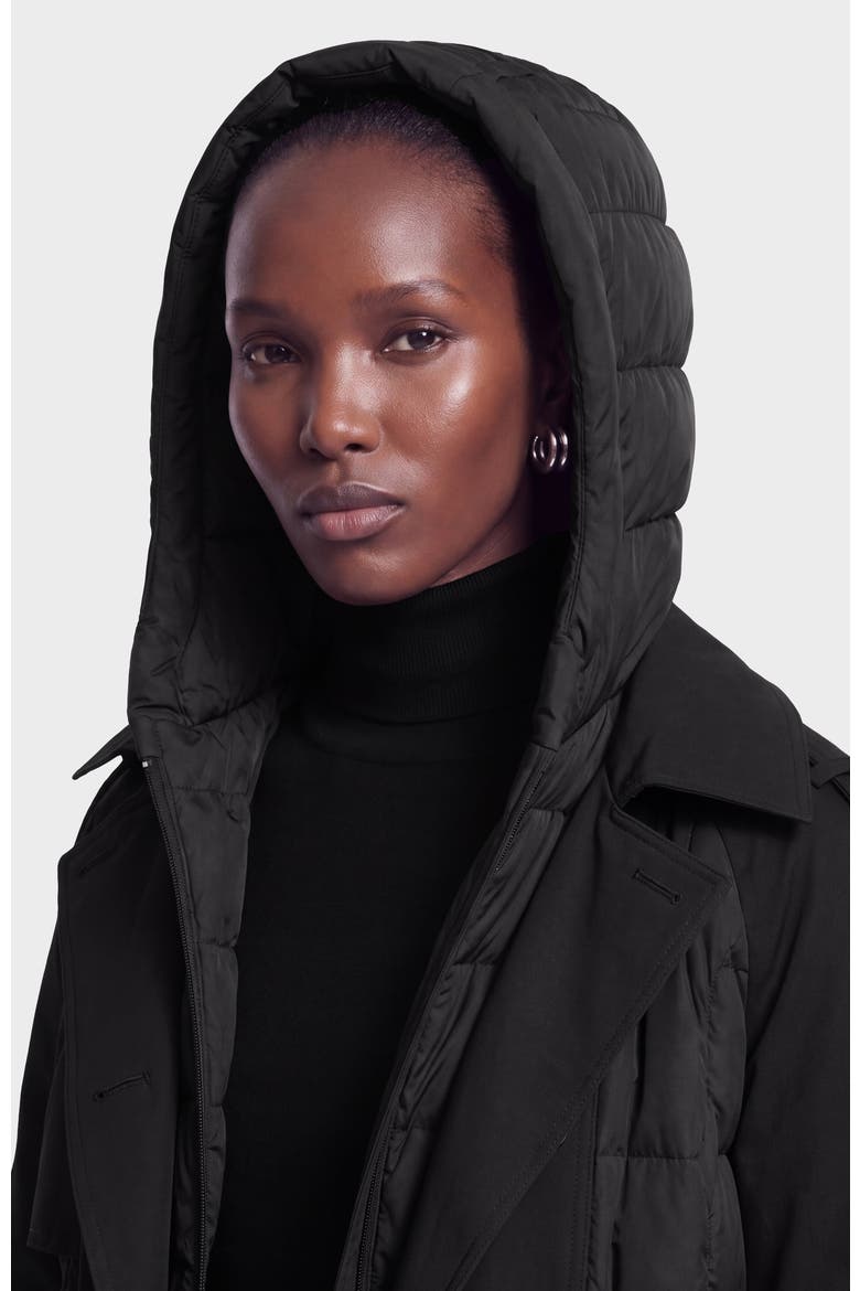 Elvie Quilted Down Trench, Alternate, color, Black