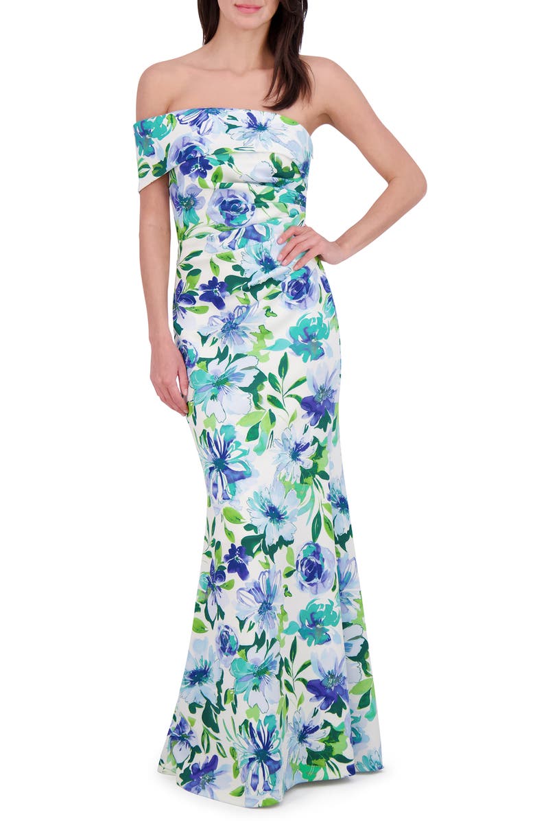 Eliza J Floral One Shoulder Trumpet Gown, Main, color, 