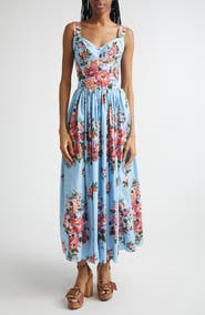 Dolce&Gabbana Floral Bouquet Print Pleated Poplin Fit & Flare Dress
