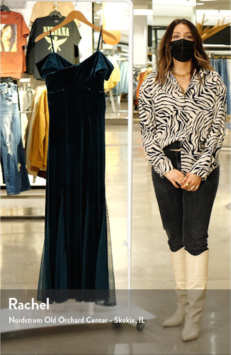 Cold Shoulder Stretch Velvet Gown, sales video thumbnail