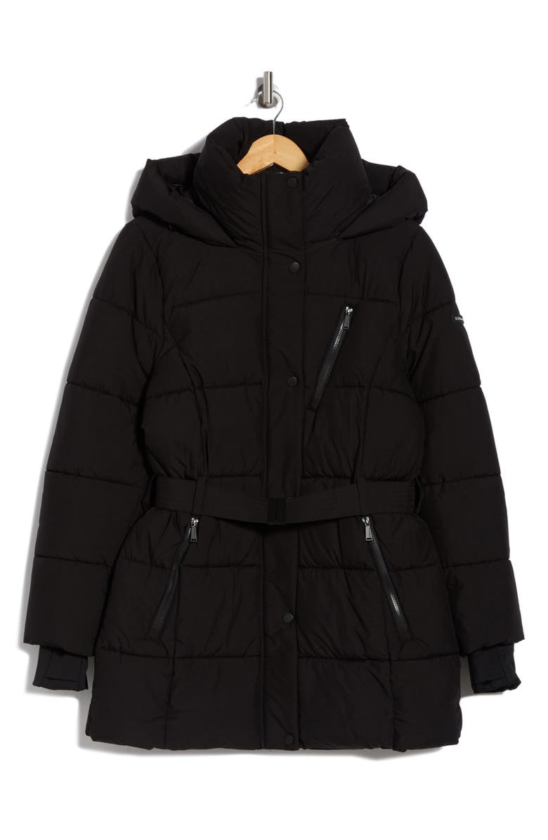 BCBGeneration Water Resistant Hooded Belted Puffer Jacket, Alternate, color, 