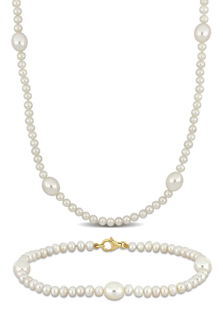 Cultured Freshwater Pearl Necklace & Bracelet Set, Main, color, WHITE