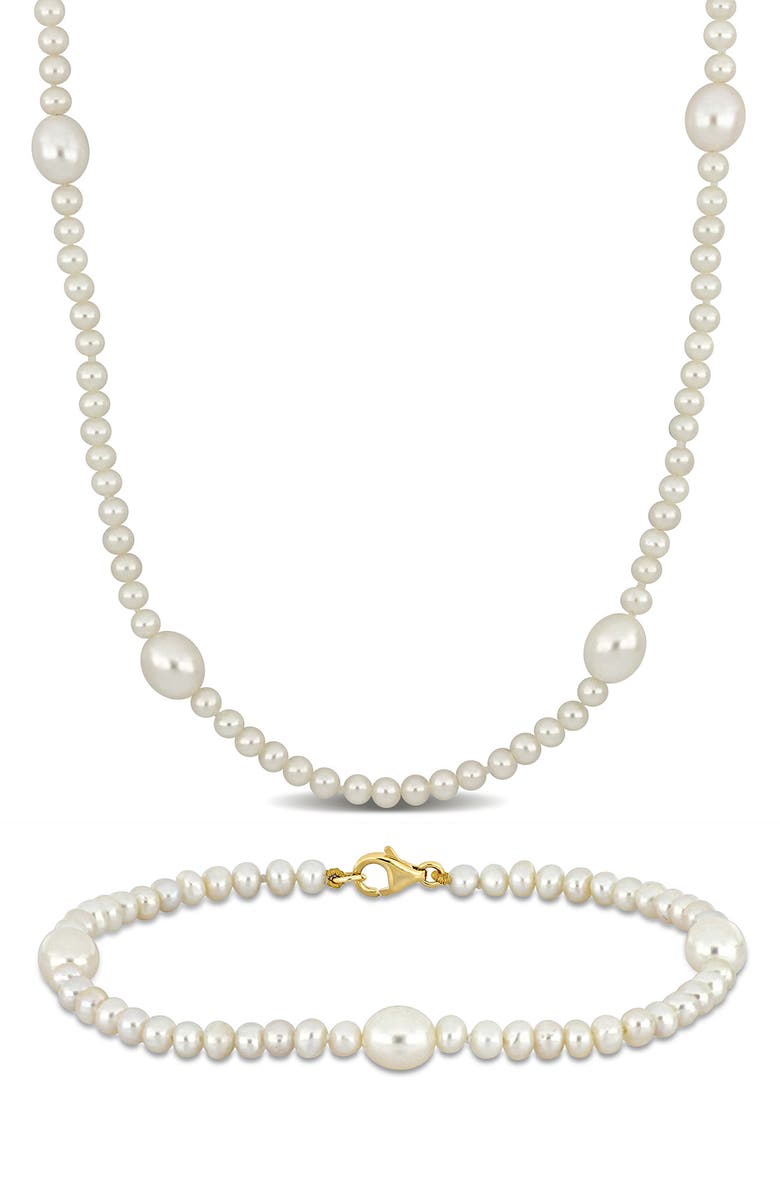 DELMAR Cultured Freshwater Pearl Necklace & Bracelet Set, Main, color, White