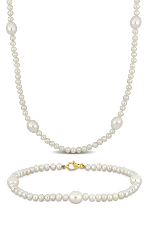 Cultured Freshwater Pearl Necklace & Bracelet Set