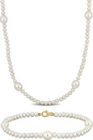 DELMAR Cultured Freshwater Pearl Necklace & Bracelet Set
