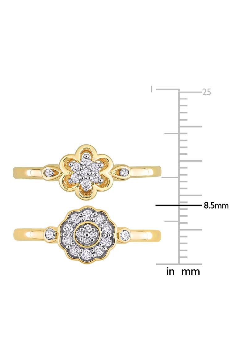 Set of 2 Sterling Silver Diamond Flower Rings - 0.14ct., Alternate, color, GOLD