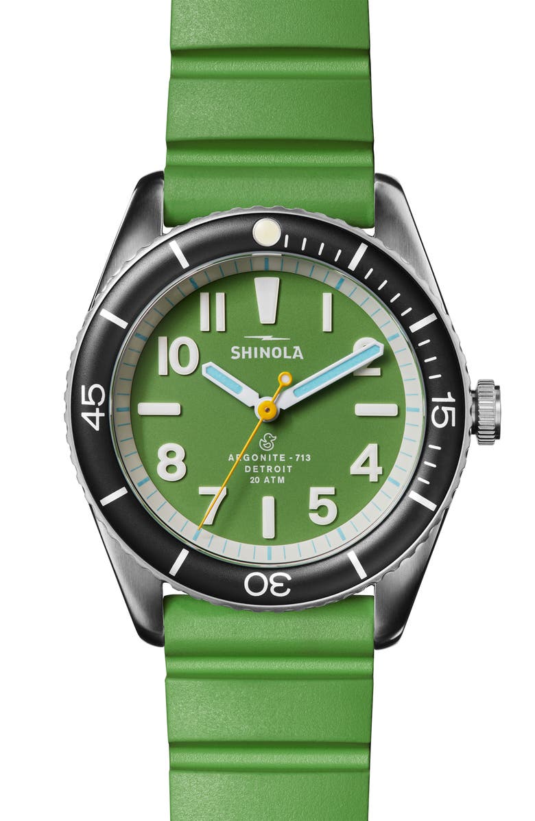 Shinola Duck Rubber Strap Watch, 42mm, Main, color, 