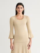 Misook Lurex Crochet Grommet Soft Knit Top