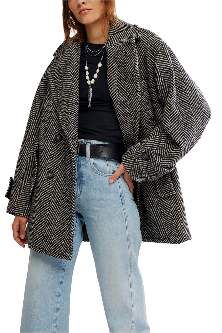 Ari Herringbone Peacoat, Main, color, BLACK