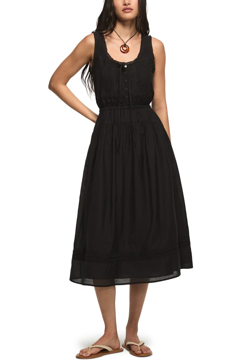 Lace Inset Sleeveless Midi Dress, Main, color, CAVIAR