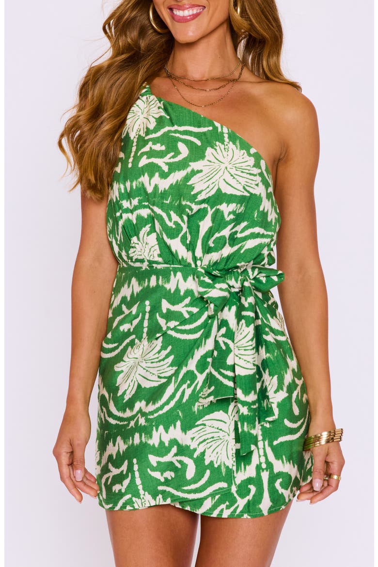 Tulum One-Shoulder Minidress, Alternate, color, GREEN/ CREAM
