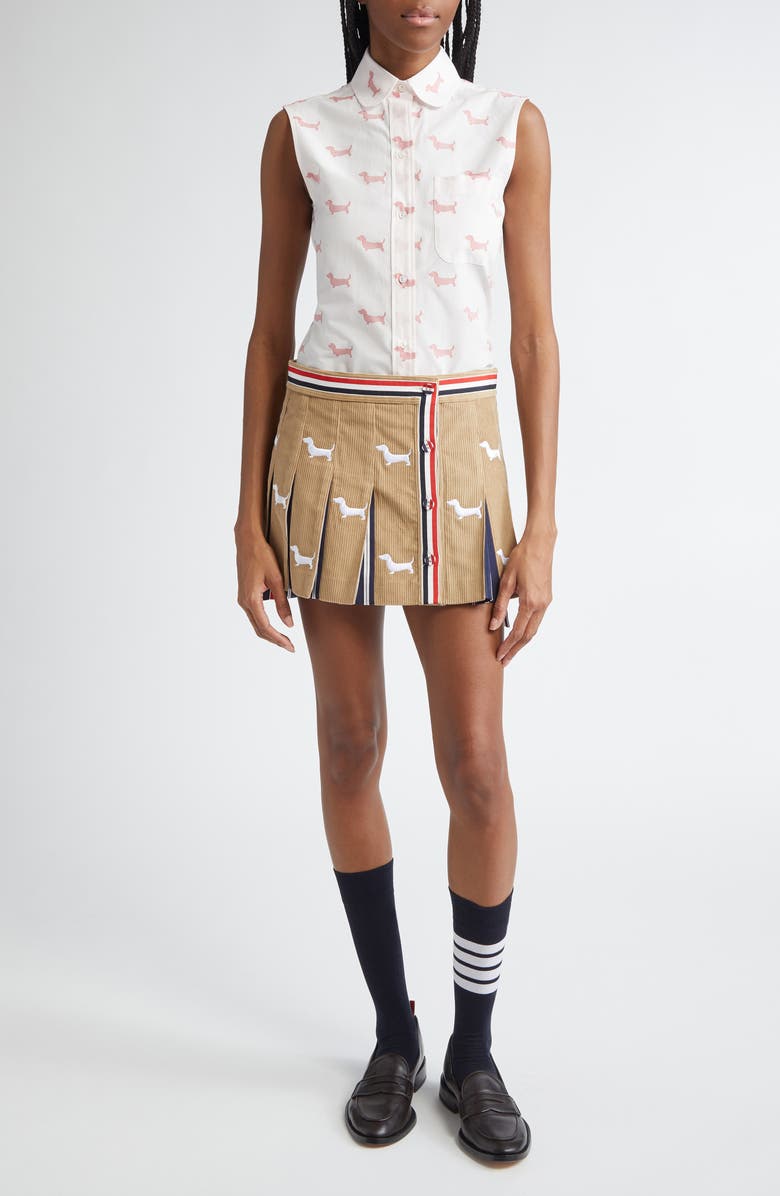 Thom Browne Hector Pleated Corduroy Miniskirt, Alternate, color, Khaki